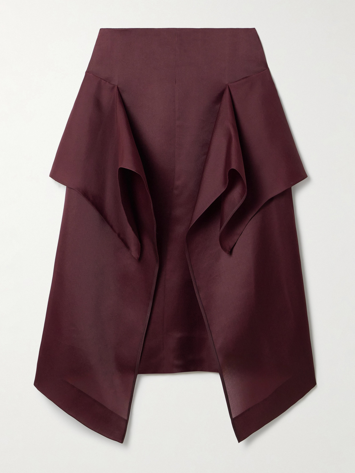 Khaite Nina Asymmetric Draped Silk-organza Midi Skirt In Burgundy