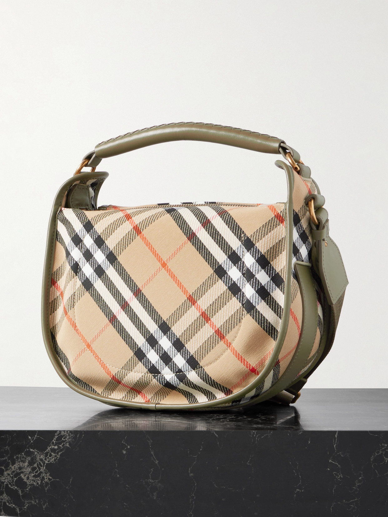 Burberry Small Leather-trimmed Checked Canvas Shoulder Bag In Neutrals