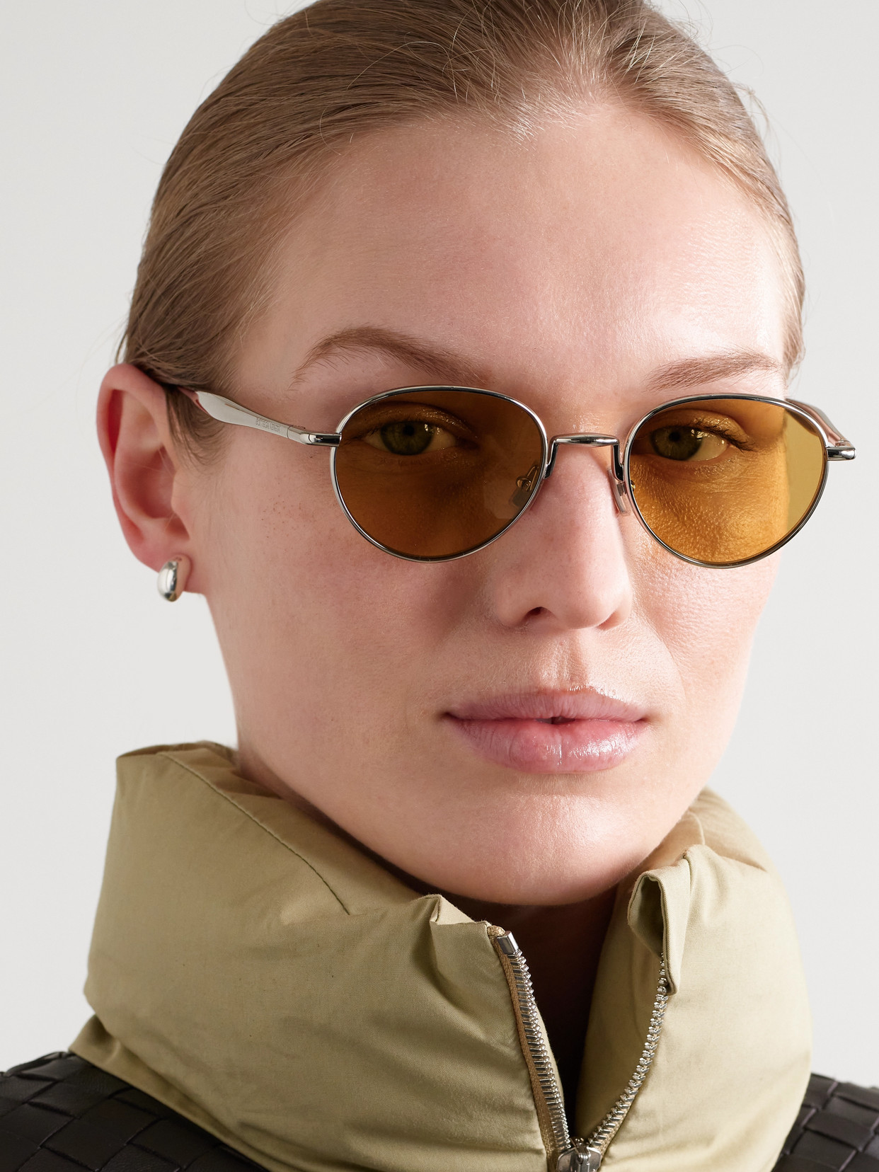 Bottega Veneta Round-frame Silver-tone Sunglasses In Silver