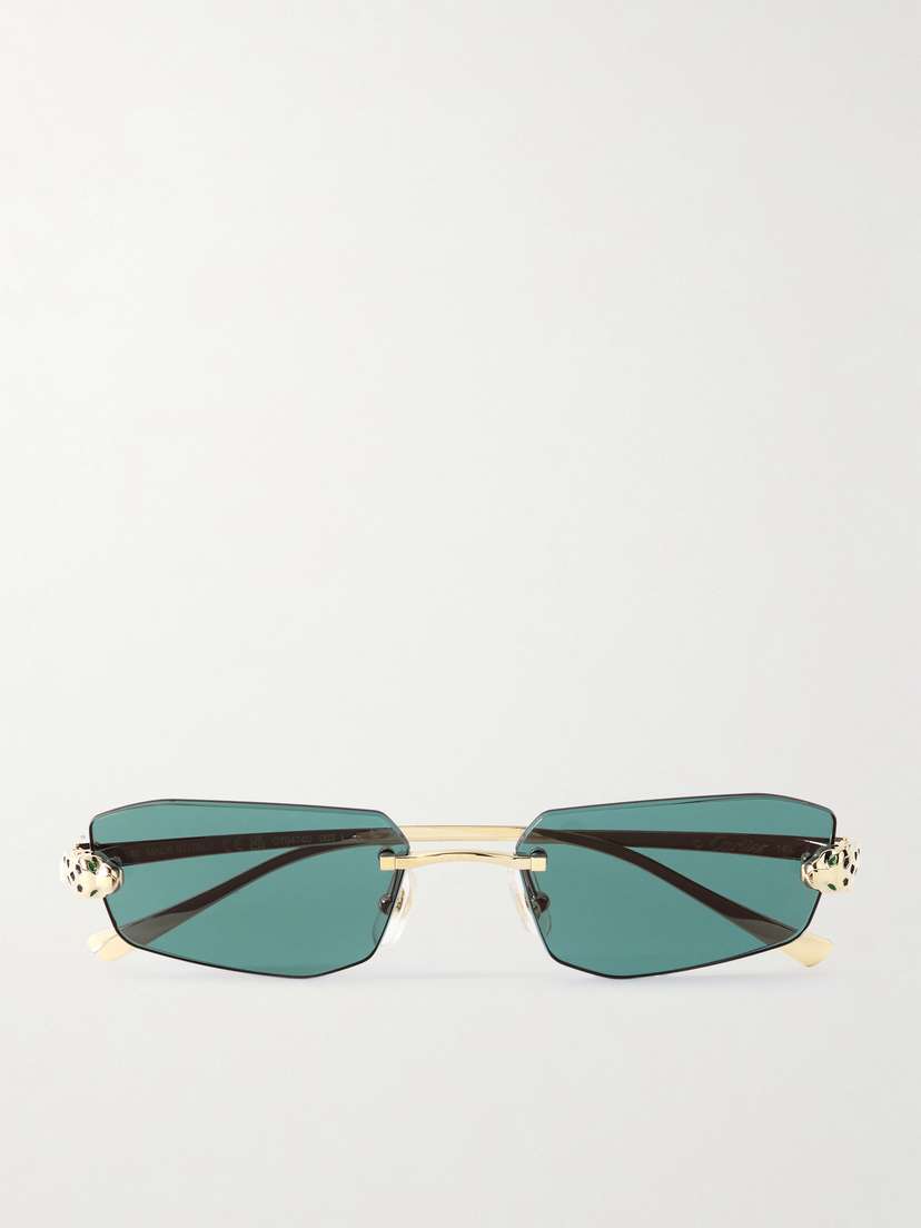 Cartier Eyewear Panthère Rimless Rectangular-frame Gold-tone Sunglasses
