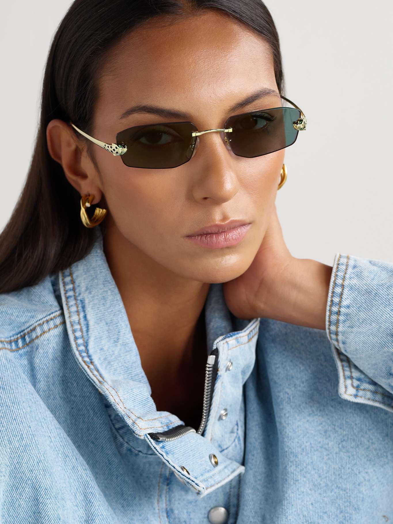 PANTHÈRE RIMLESS RECTANGULAR FRAME SUNGLASSES 543546 IN METAL main image 0
