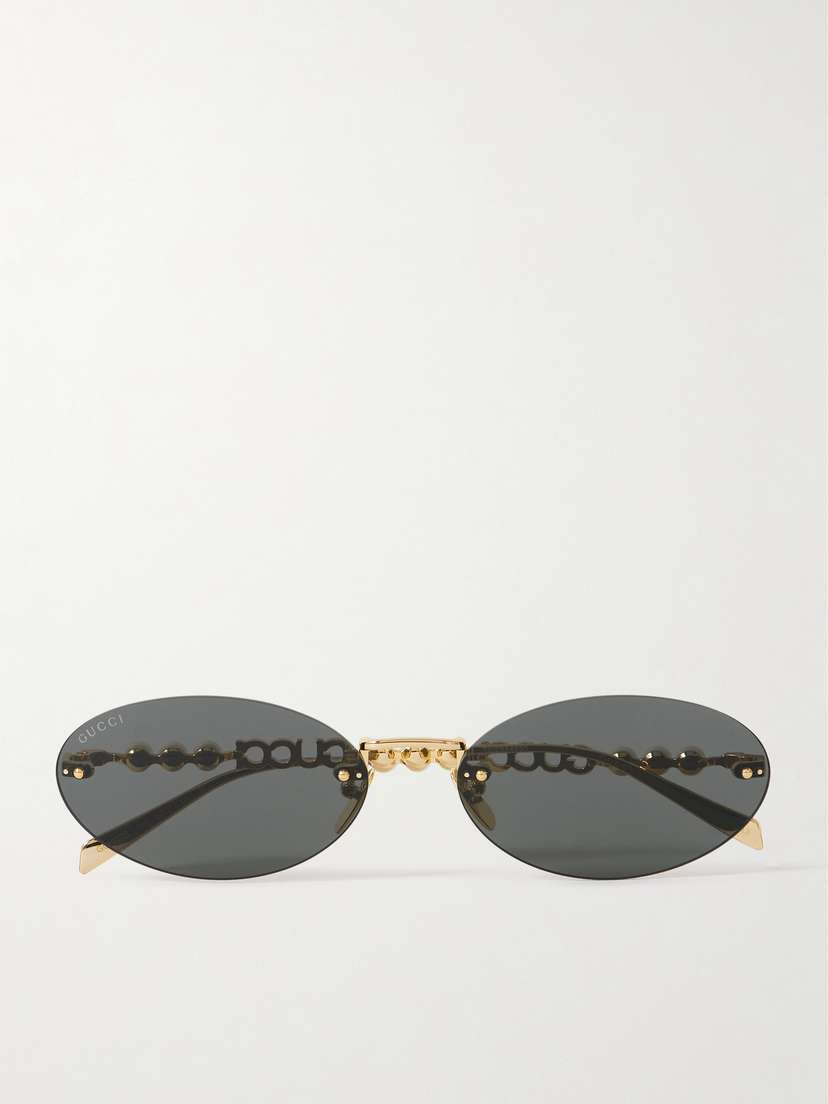Gucci Eyewear Faux Pearl-embellished Oval-frame Gold-tone Sunglasses
