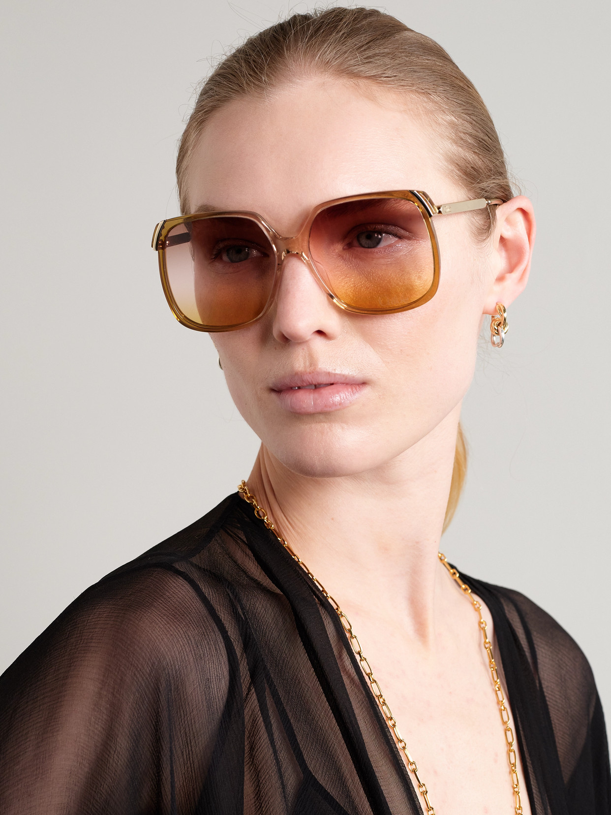 Shop Chloé Aly Square-frame Acetate And Gold-tone Sunglasses