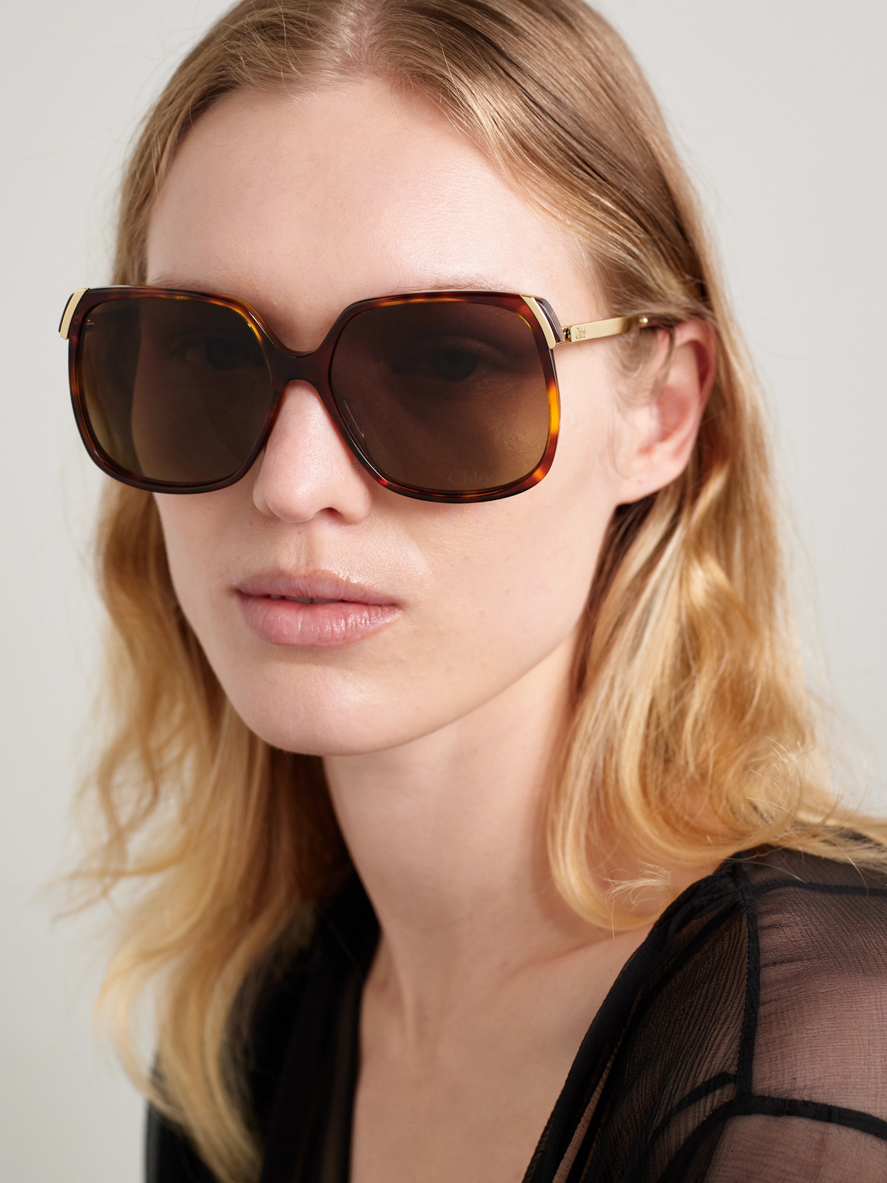 Chloé Aly Square-frame Tortoiseshell Acetate And Gold-tone Sunglasses In Tortoiseshell