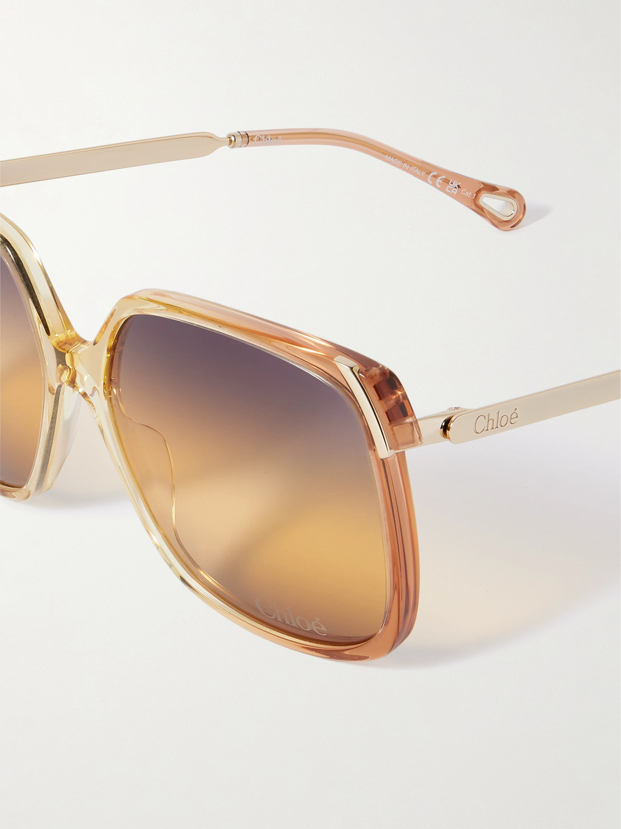 CHLOÉ ALY SQUARE-FRAME ACETATE AND GOLD-TONE SUNGLASSES