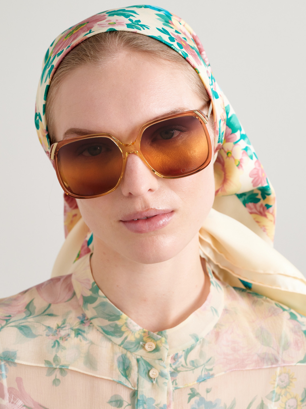 CHLOÉ ALY SQUARE-FRAME ACETATE AND GOLD-TONE SUNGLASSES