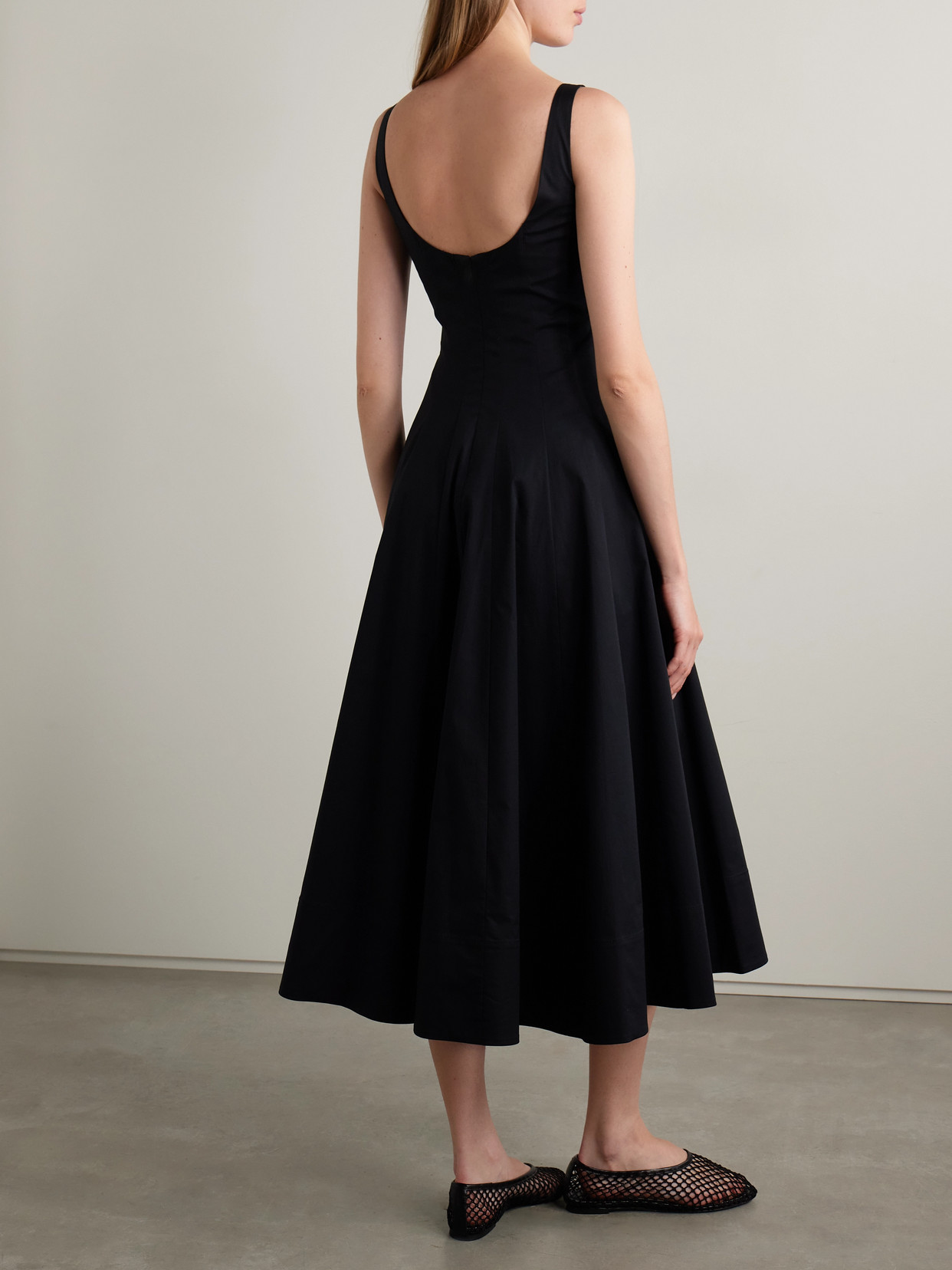 Staud Wells Pleated Cotton-blend Poplin Midi Dress