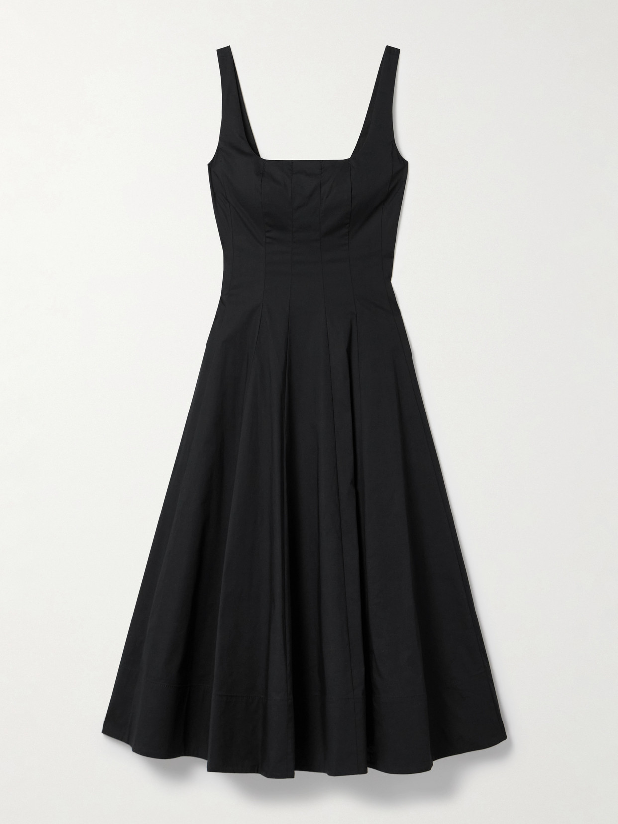 Staud Wells Pleated Cotton-blend Poplin Midi Dress
