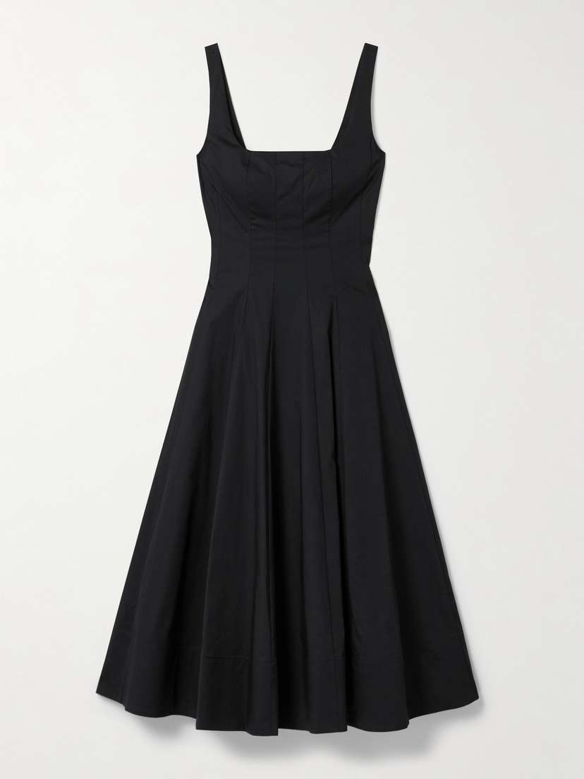Staud Wells Pleated Cotton-blend Poplin Midi Dress