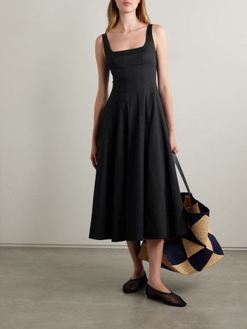 Staud Wells pleated cotton-blend poplin midi dress