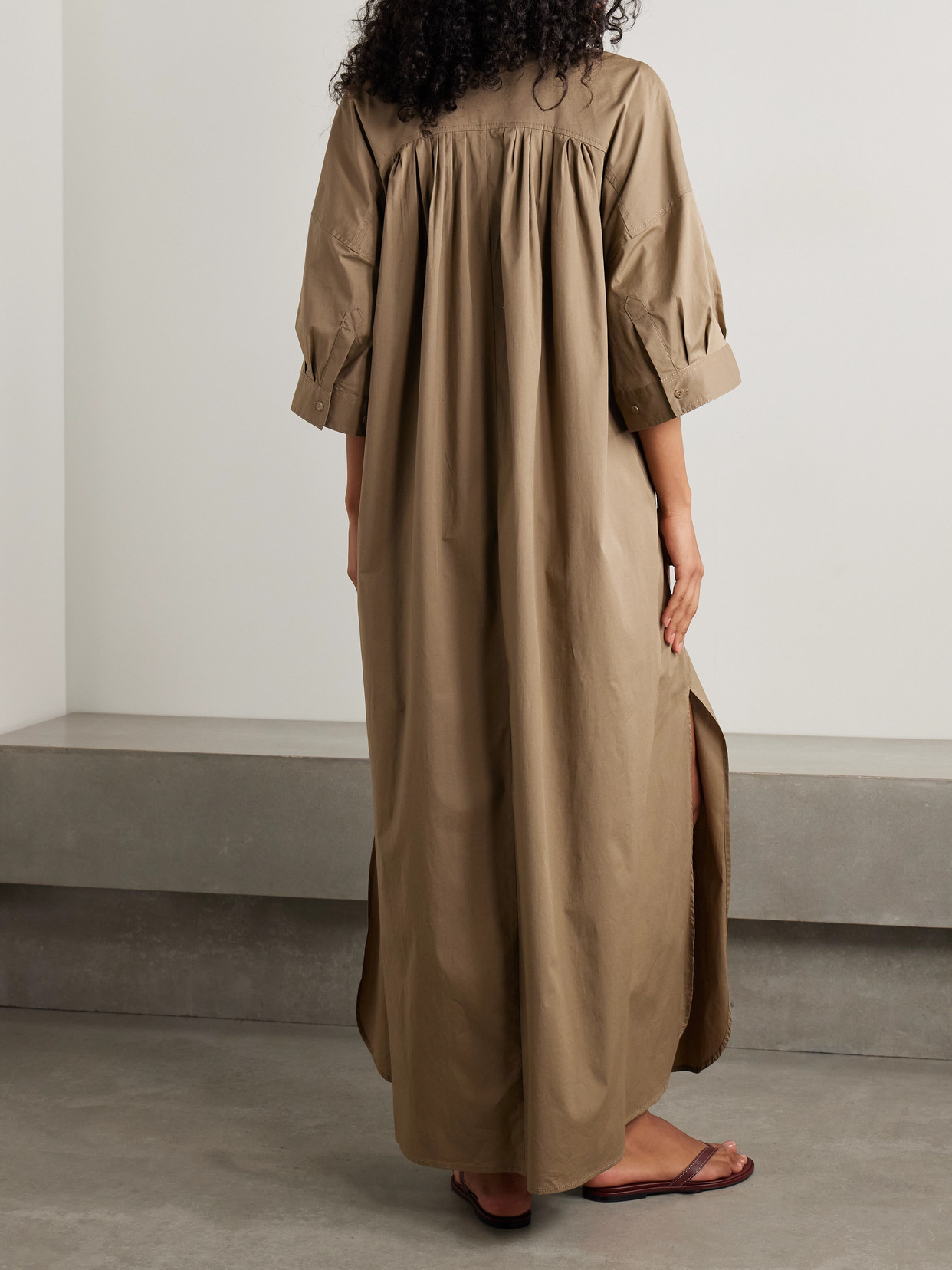 Staud Enzo Stretch-cotton Poplin Maxi Shirt Dress In Brown
