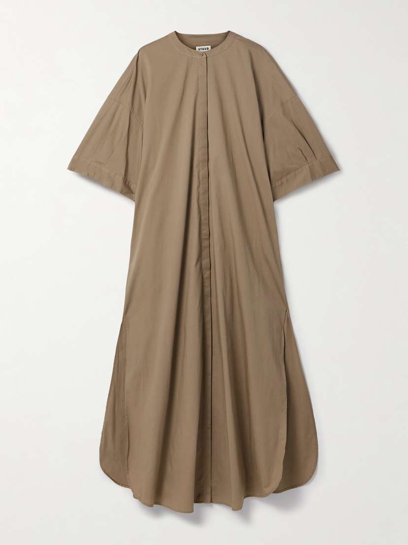 Staud Enzo Stretch-cotton Poplin Maxi Shirt Dress