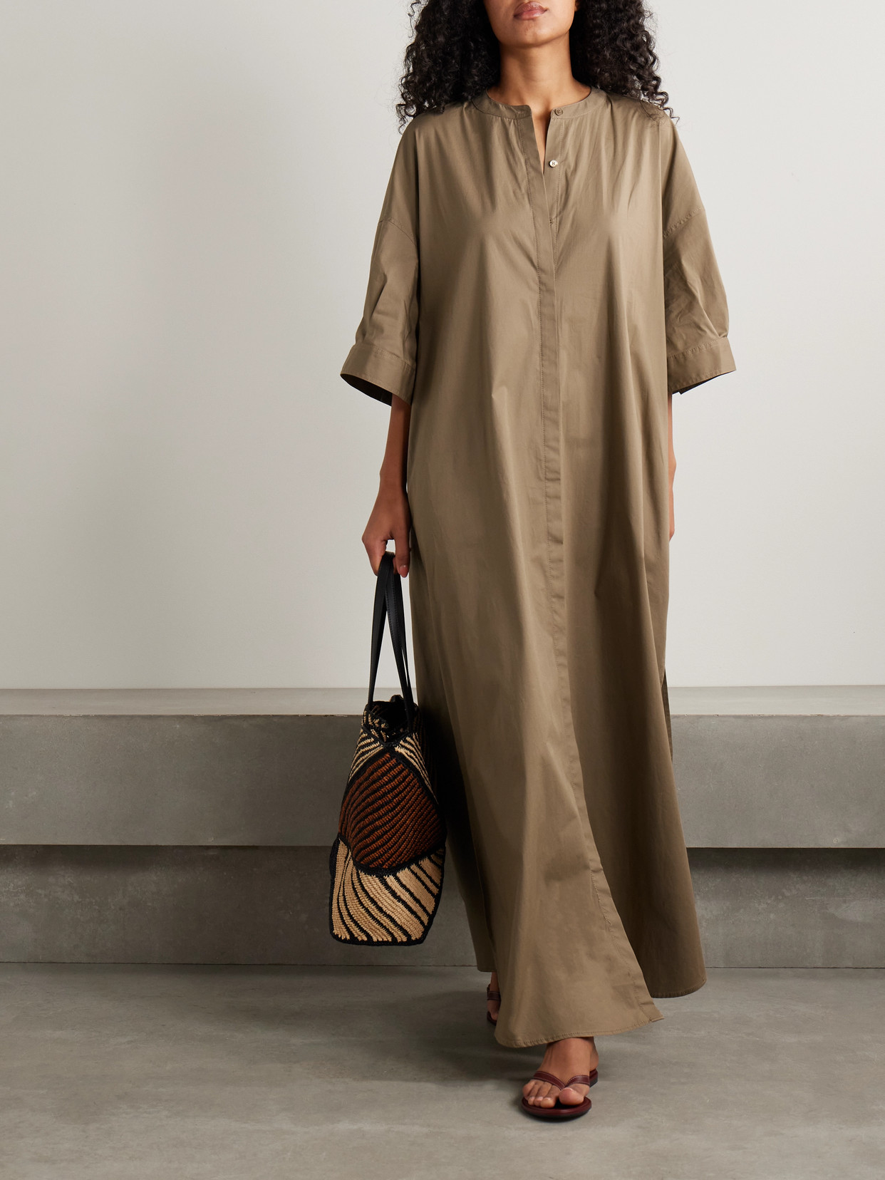 Staud Enzo Stretch-cotton Poplin Maxi Shirt Dress In Brown