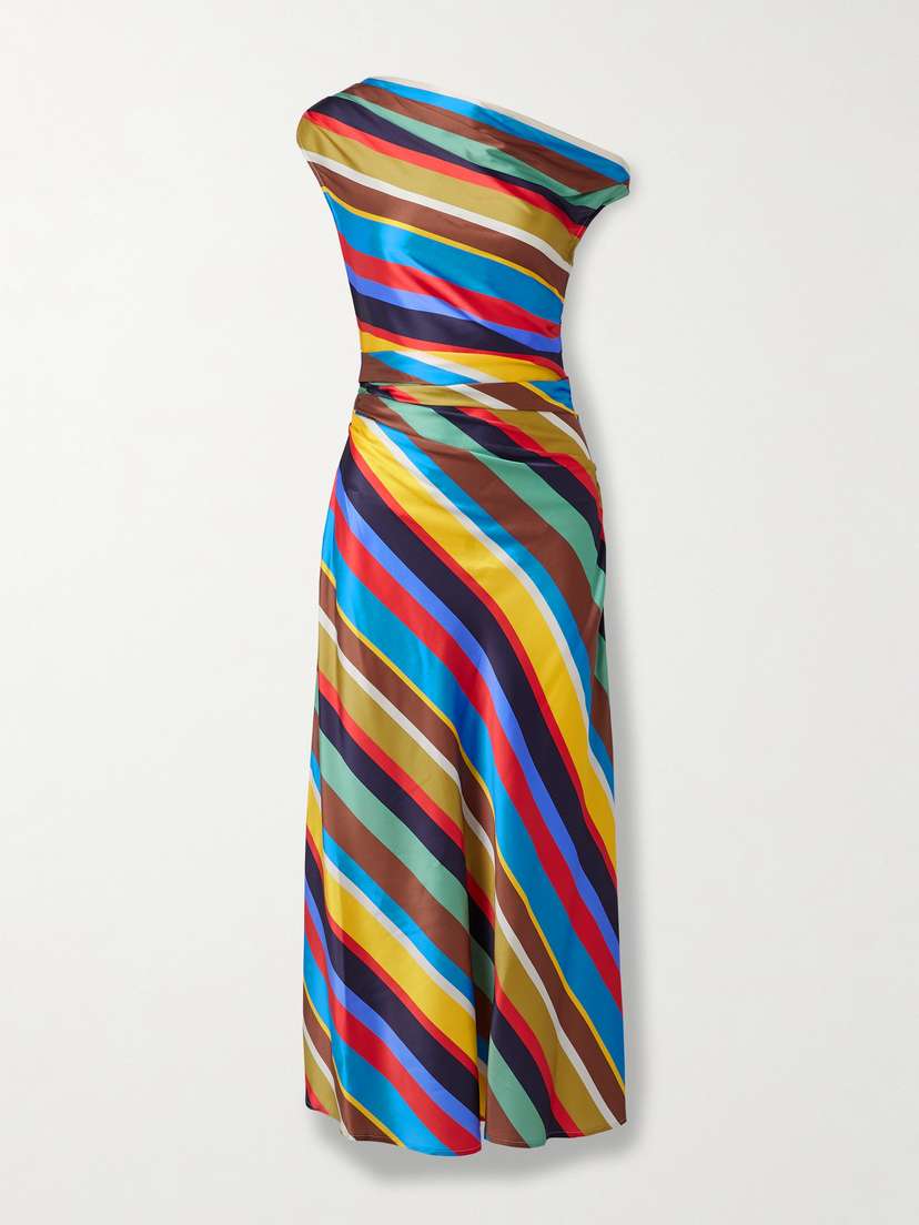 Staud Phare Draped Striped Silk-blend Midi Dress