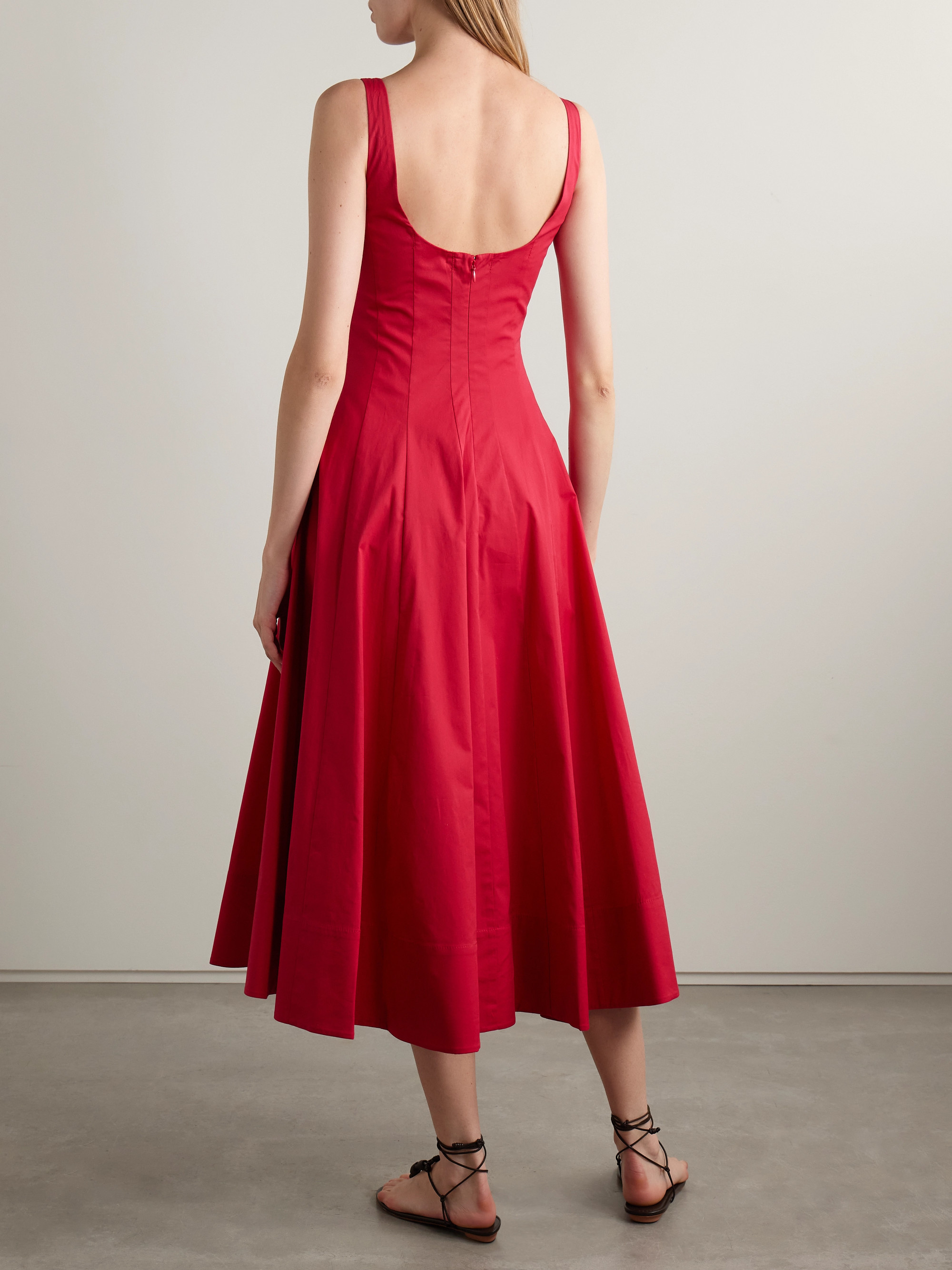 Staud - Wells pleated cotton-blend poplin midi dress | Plush Staud - Wells pleated cotton-blend poplin midi dress | Plush