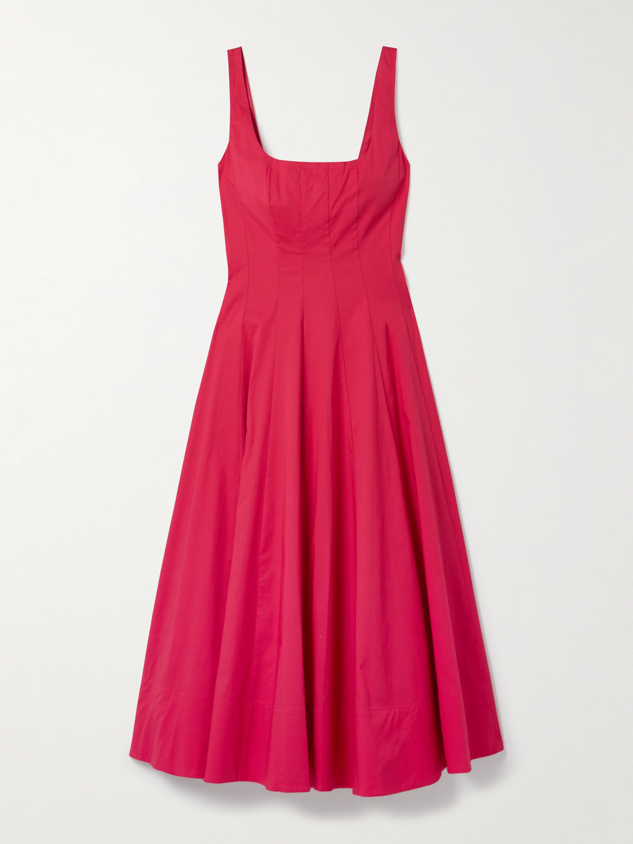 Staud Wells Pleated Cotton-blend Poplin Midi Dress