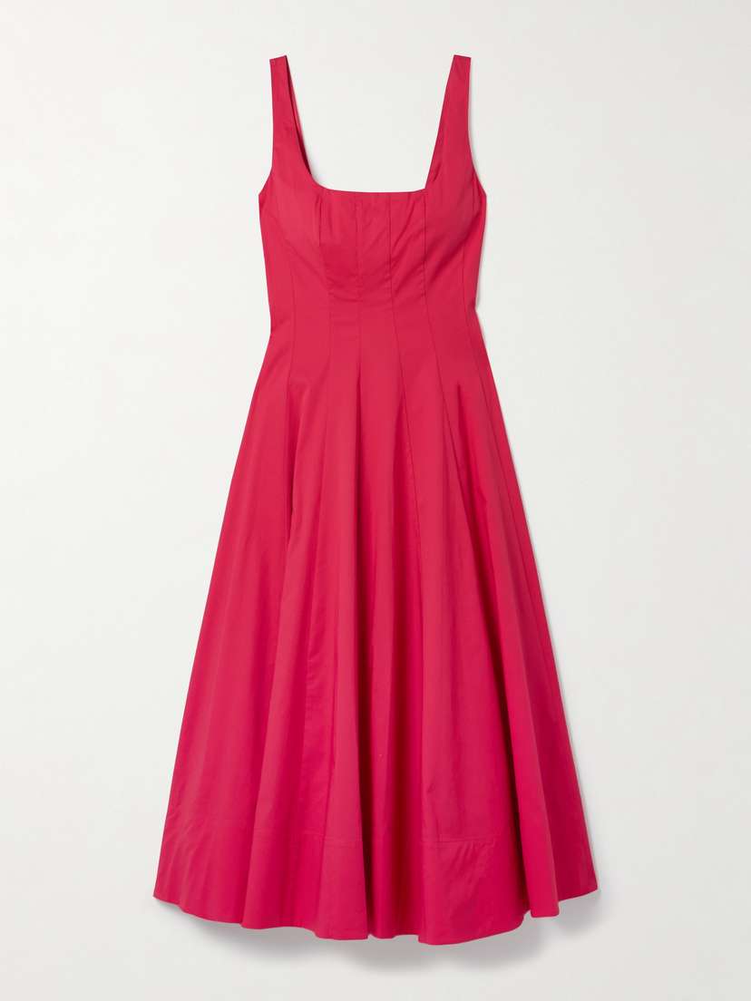 Staud Wells Pleated Cotton-blend Poplin Midi Dress