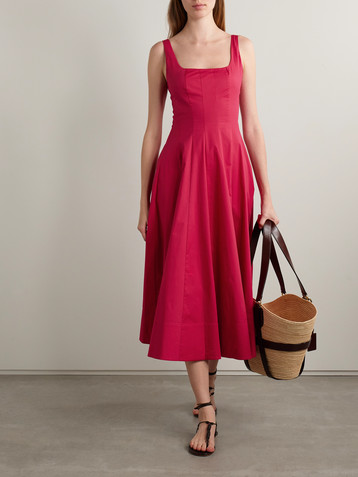 Staud Wells pleated cotton-blend poplin midi dress