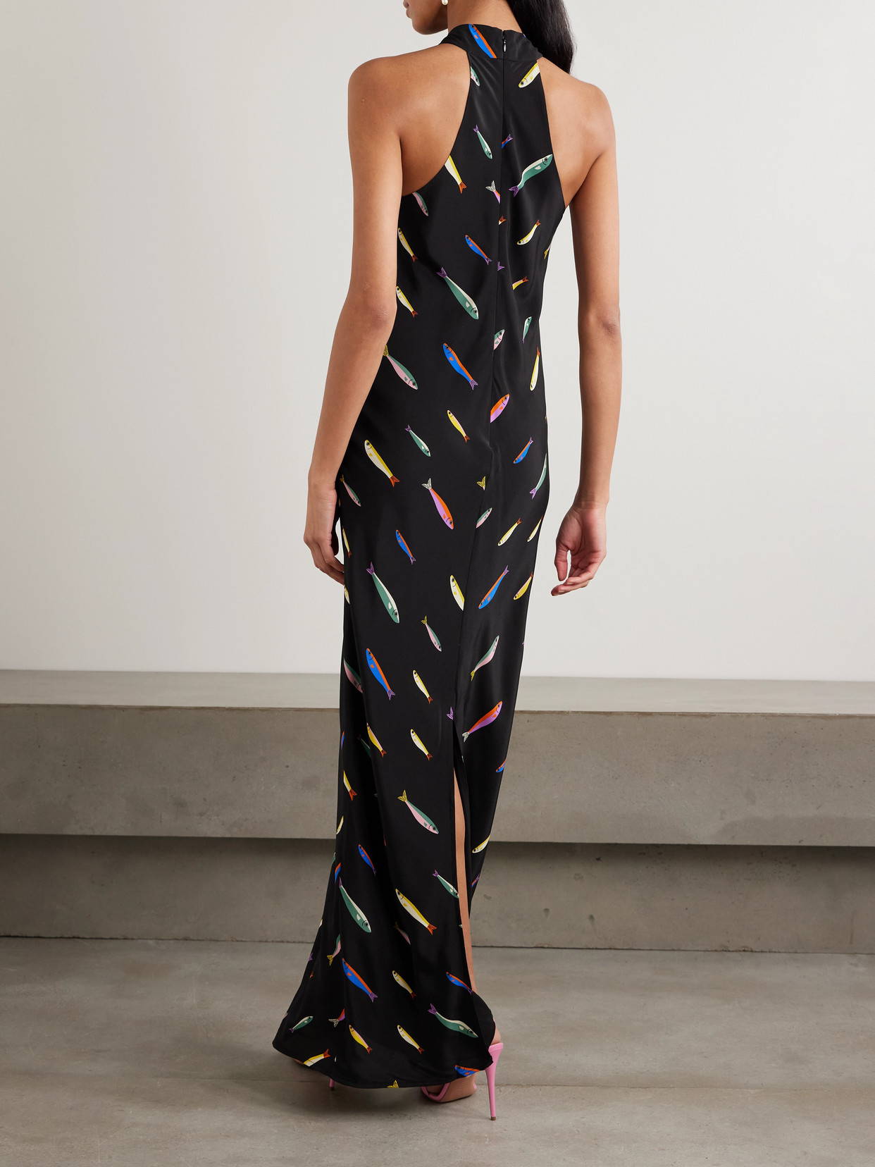Staud Winnie Silk Dress In Pop Sardines Black In Black