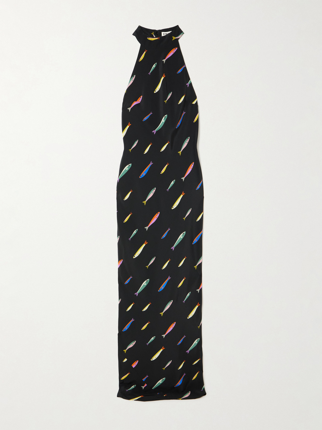 Staud Winnie Printed Silk-crepe Maxi Dress In Black
