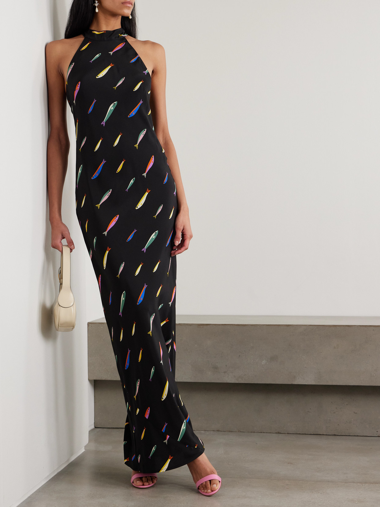 Staud Winnie Silk Dress In Pop Sardines Black In Black
