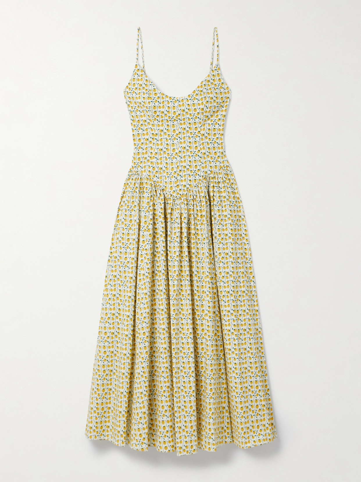 Staud Dena Pleated Printed Cotton-blend Poplin Maxi Dress