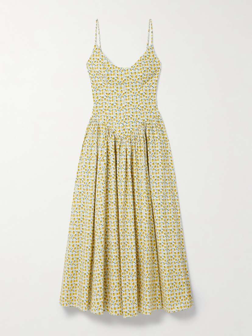 Staud Dena Pleated Printed Cotton-blend Poplin Maxi Dress