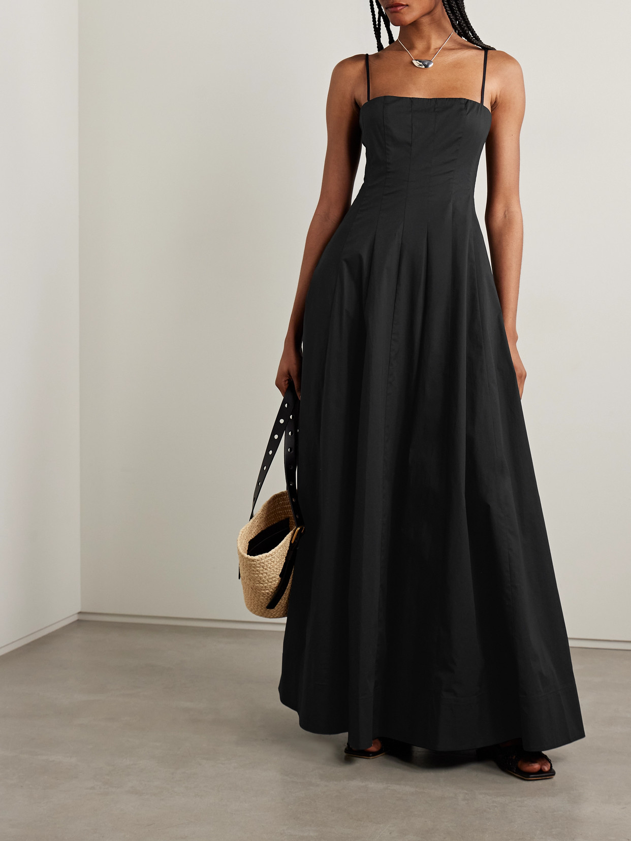Staud Joy Pleated Cotton-blend Faille Maxi Dress