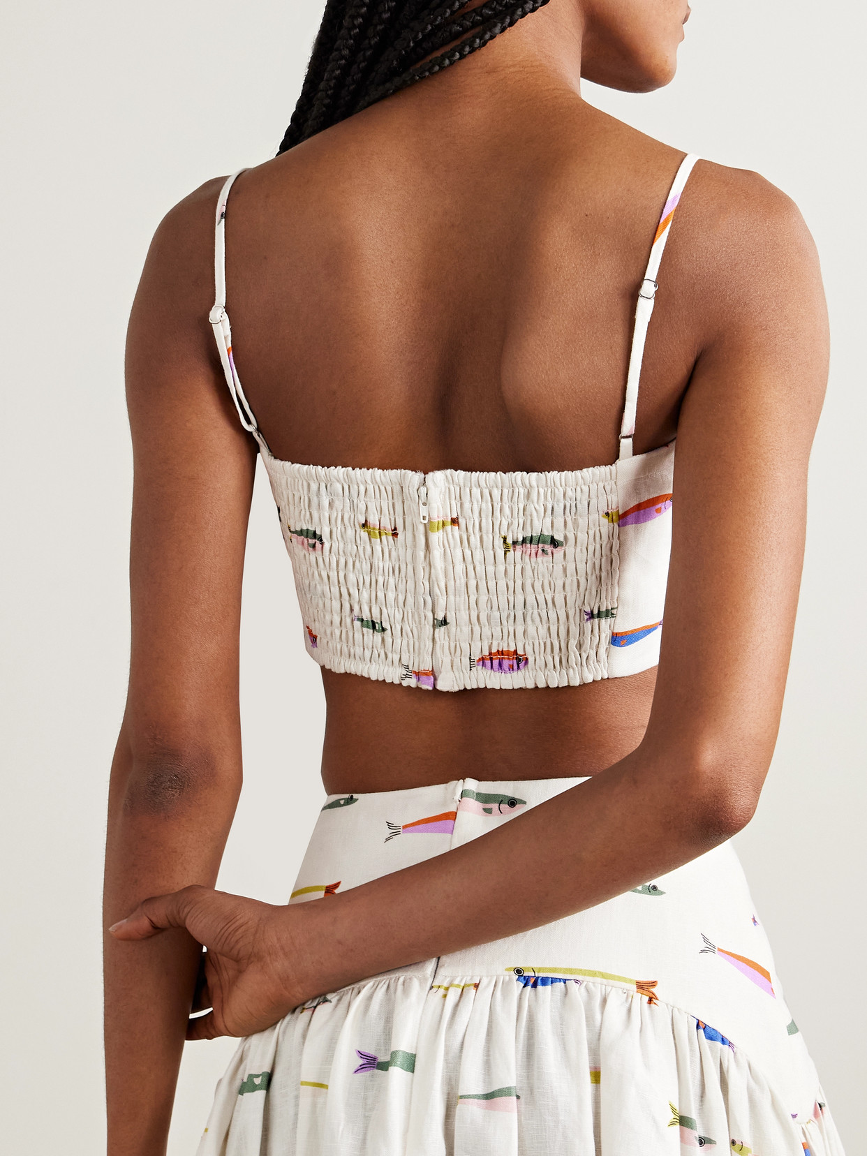 Shop Staud Federico Cropped Printed Linen Top