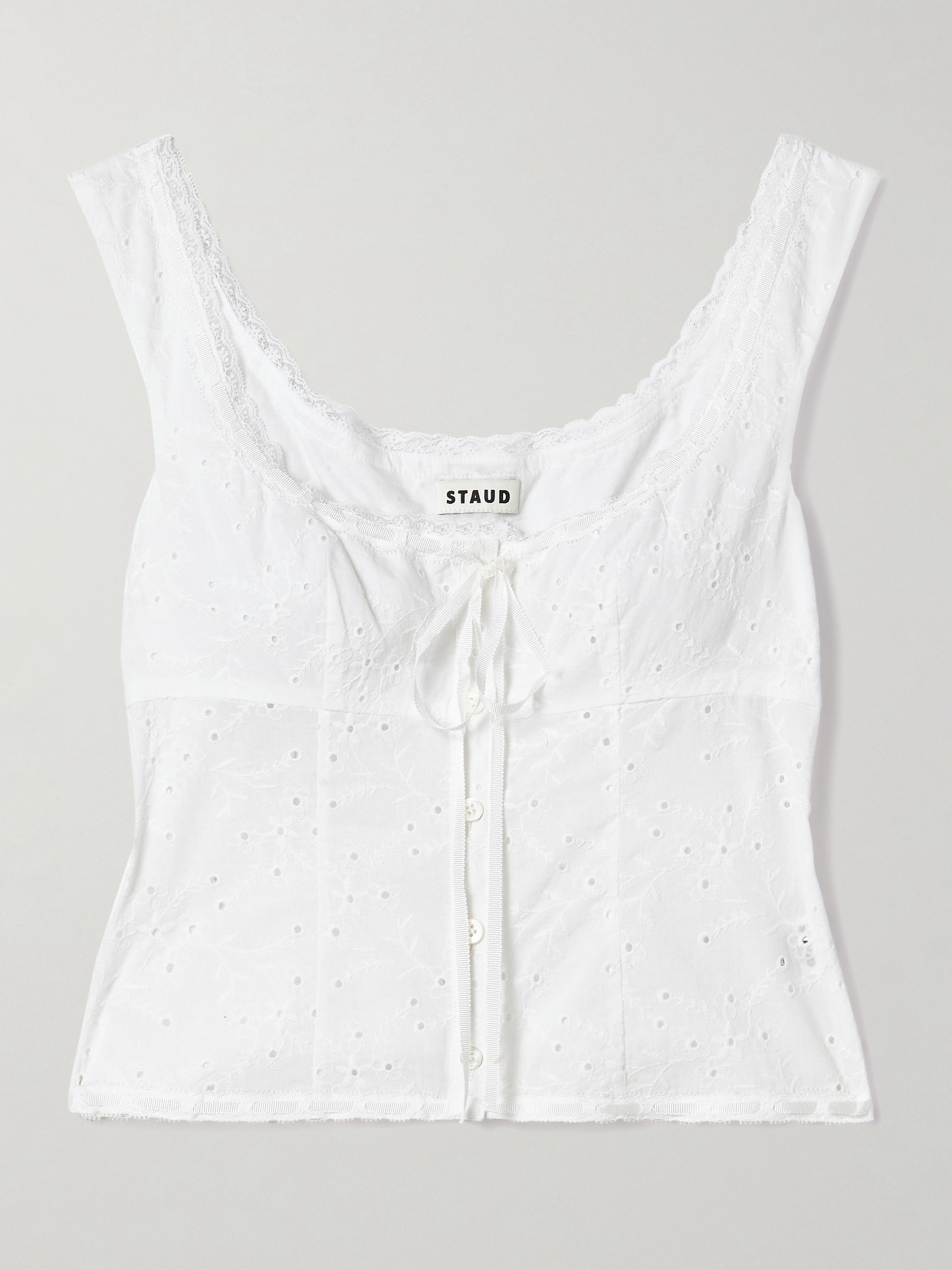 Staud Lou Lace-trimmed Broderie Anglaise Cotton Tank