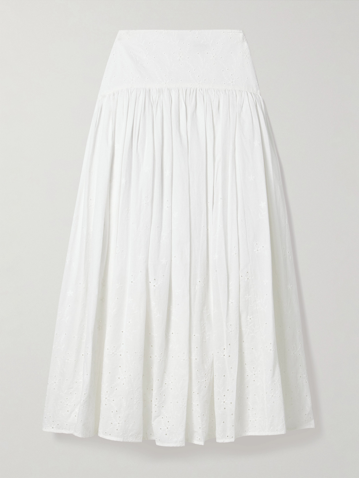 Staud Procida Gathered Broderie Anglaise Cotton Maxi Skirt In White
