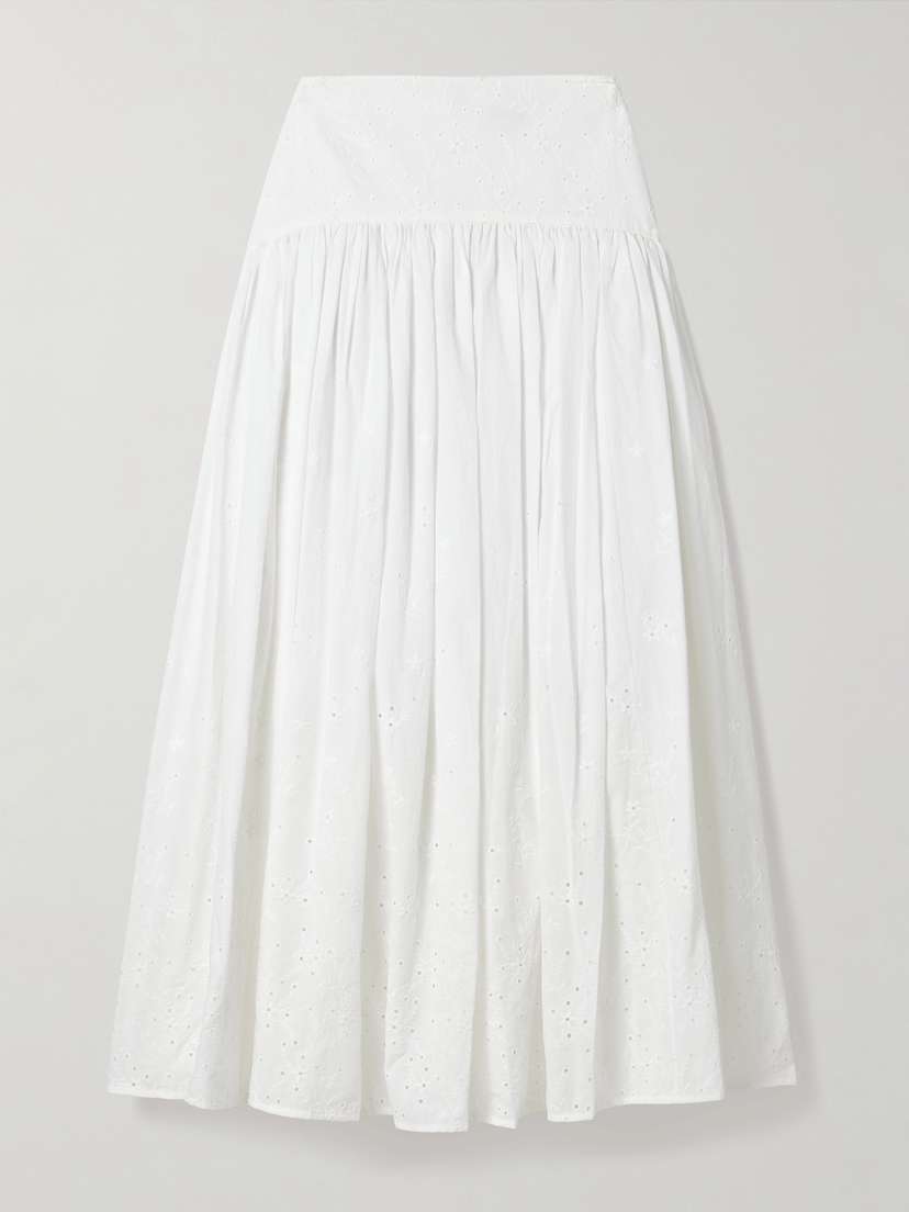 Staud Procida Gathered Broderie Anglaise Cotton Maxi Skirt