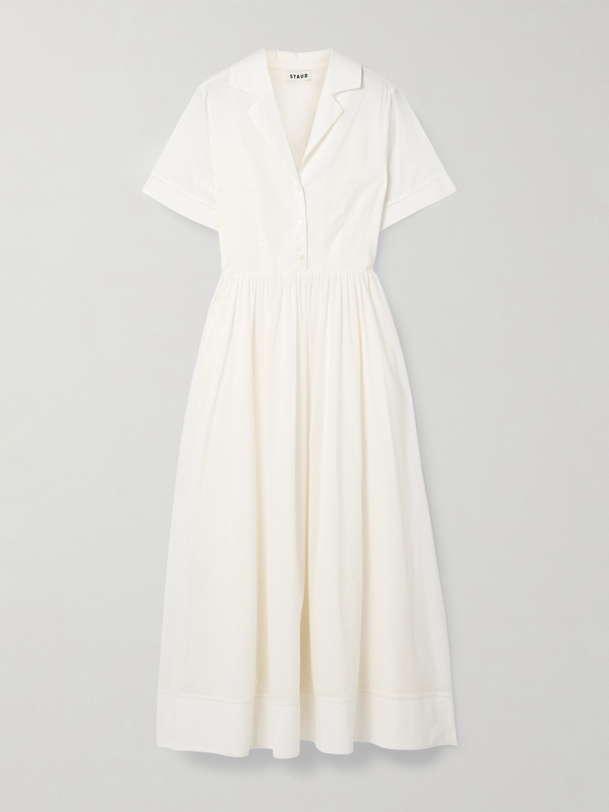 Staud Meryl Gathered Cotton-poplin Midi Shirt Dress