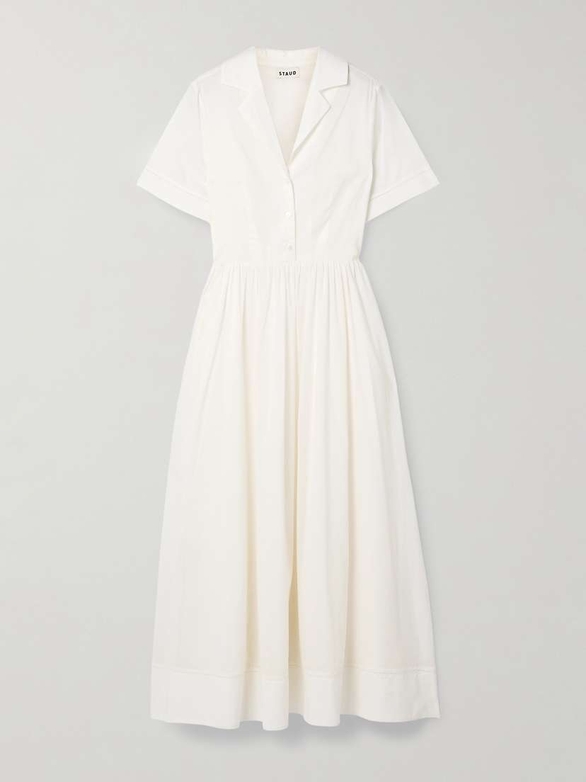 Staud Meryl Gathered Cotton-poplin Midi Shirt Dress