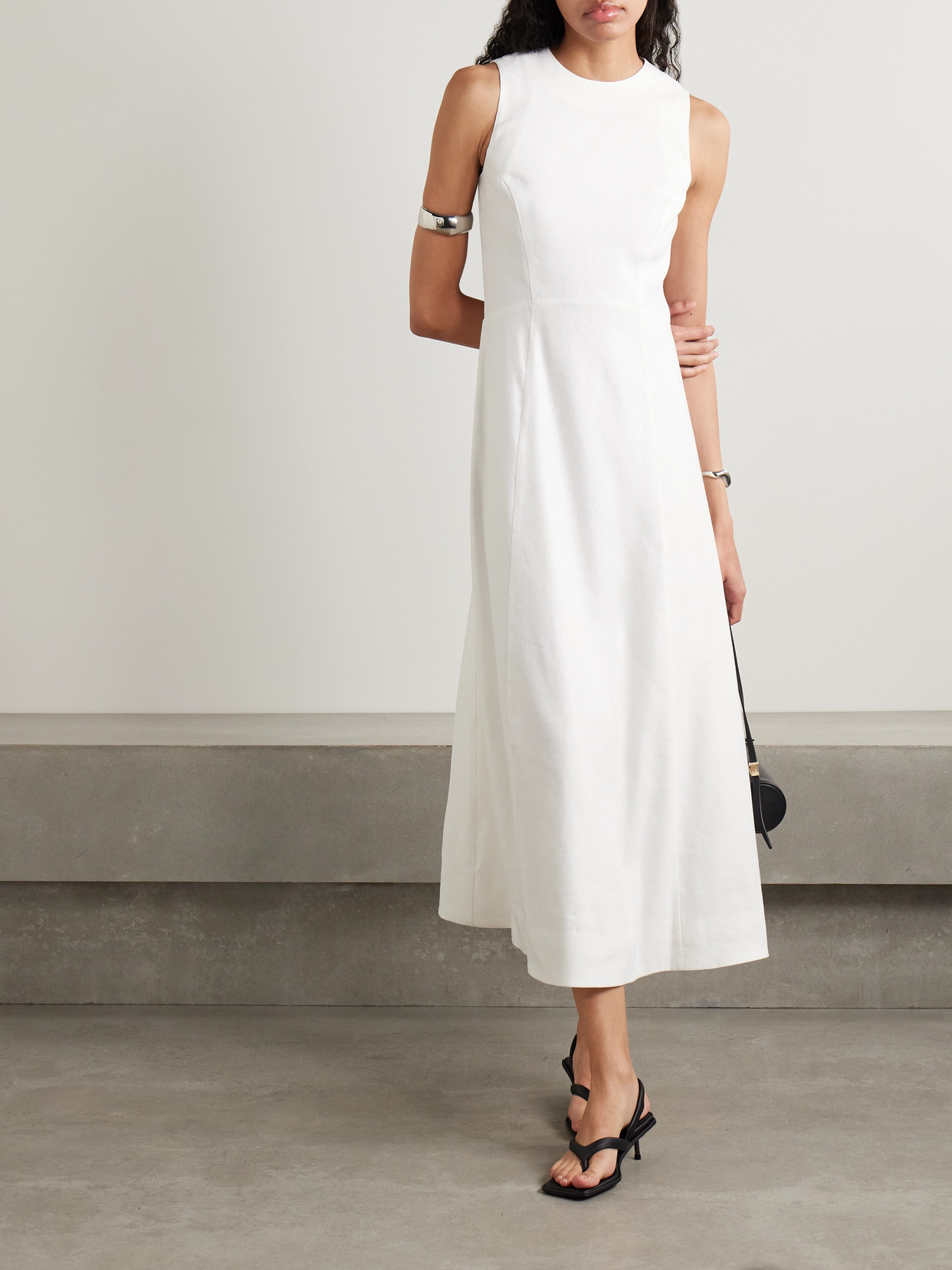 Staud Martine Linen-blend Maxi Dress In White