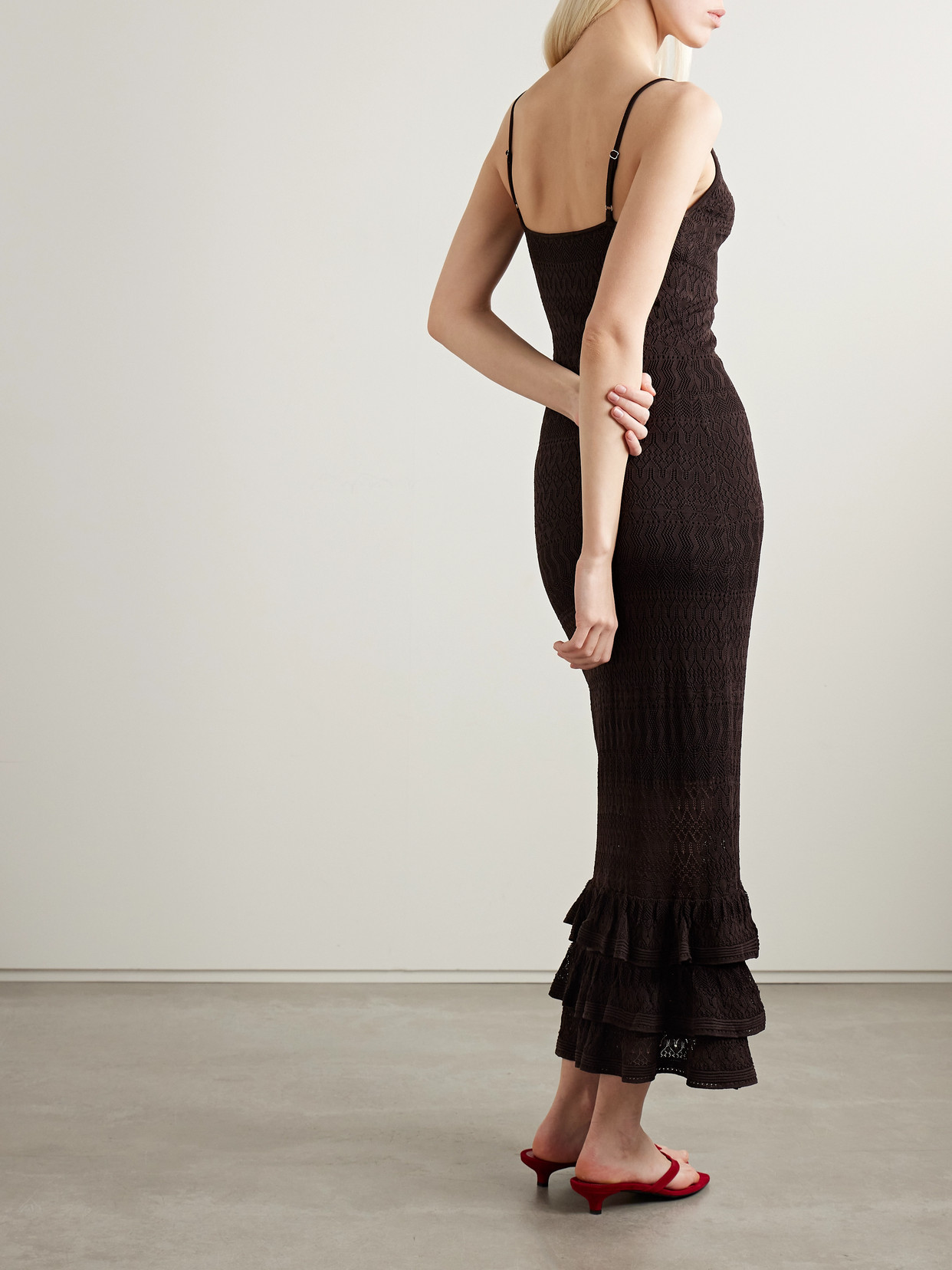 Staud Bliss Ruffled Pointelle-knit Maxi Dress