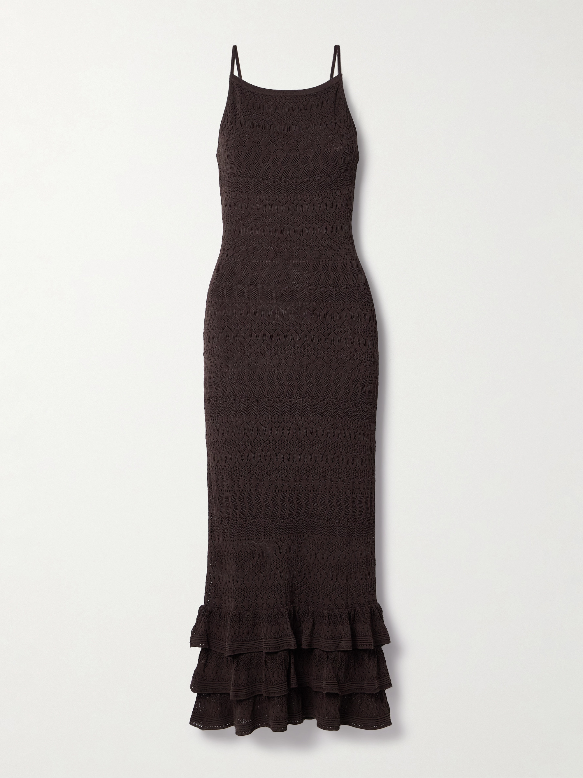 Staud Bliss ruffled pointelle-knit maxi dress