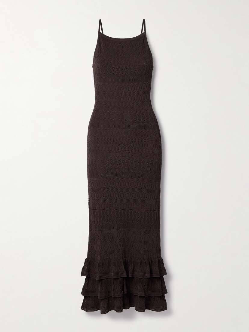 Staud Bliss Ruffled Pointelle-knit Maxi Dress