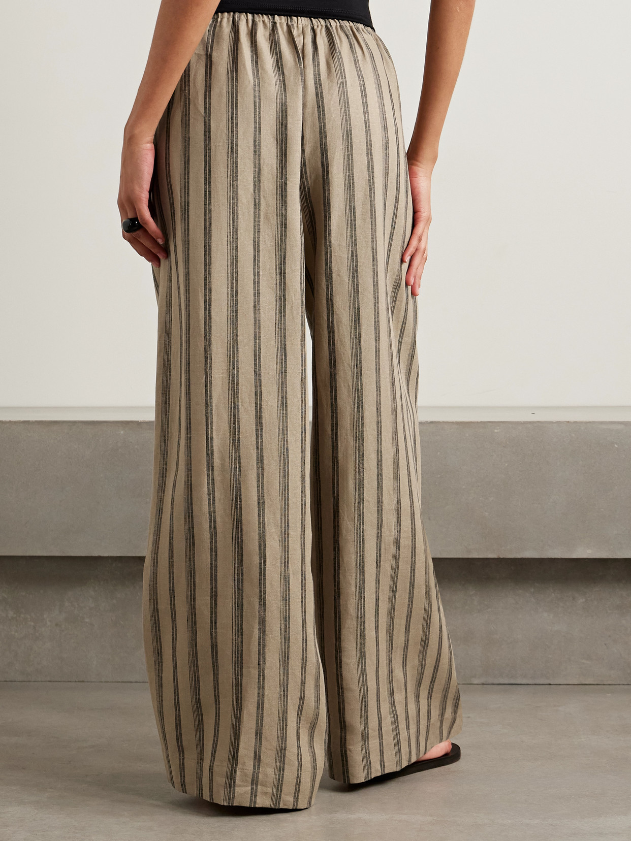 Staud Bonfire Striped Linen Wide-leg Pants In Neutral