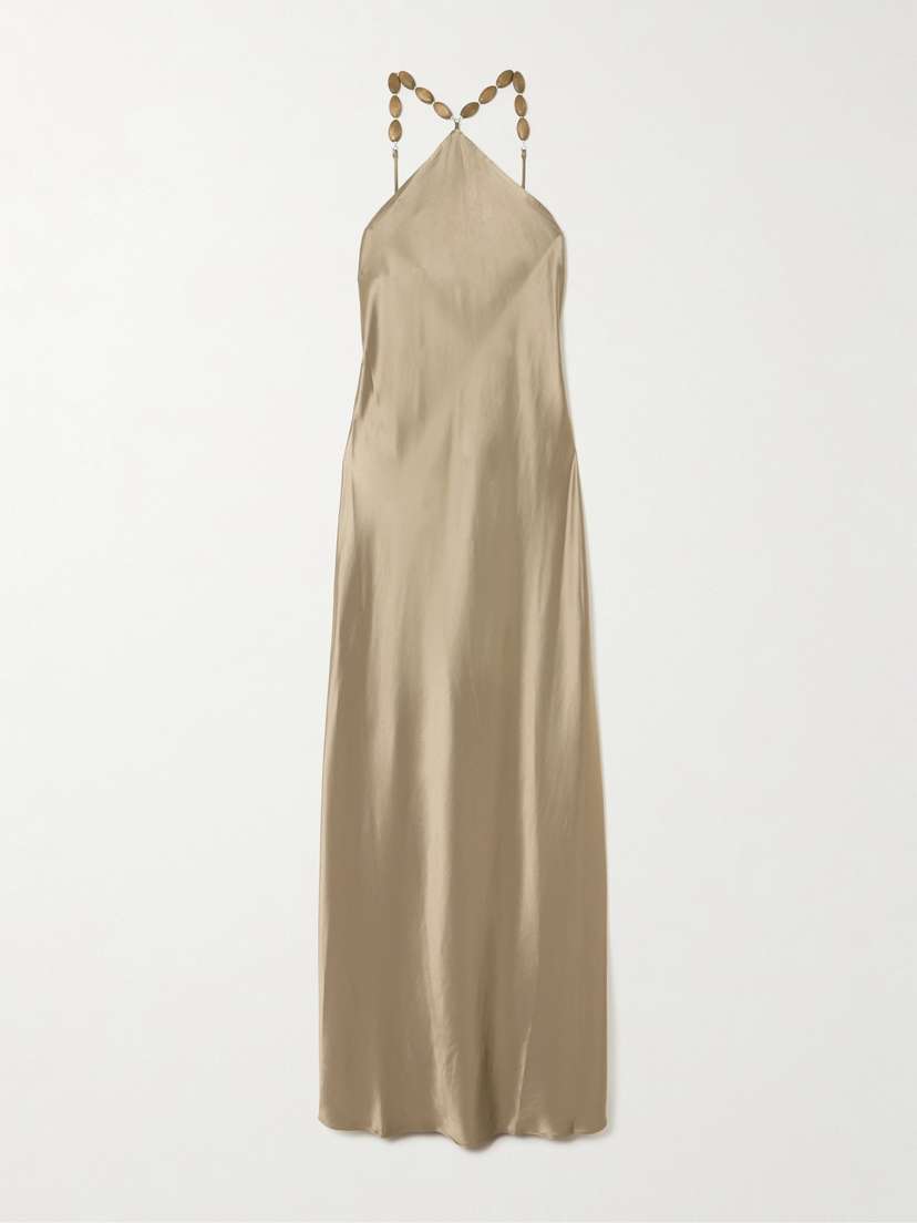 Staud Cadence Embellished Satin Maxi Dress