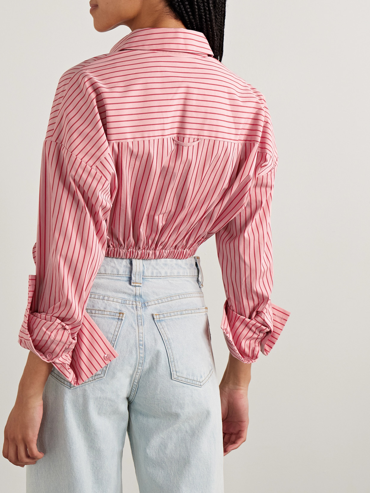 Staud Lisa Tie-front Cropped Striped Cotton-blend Poplin Top
