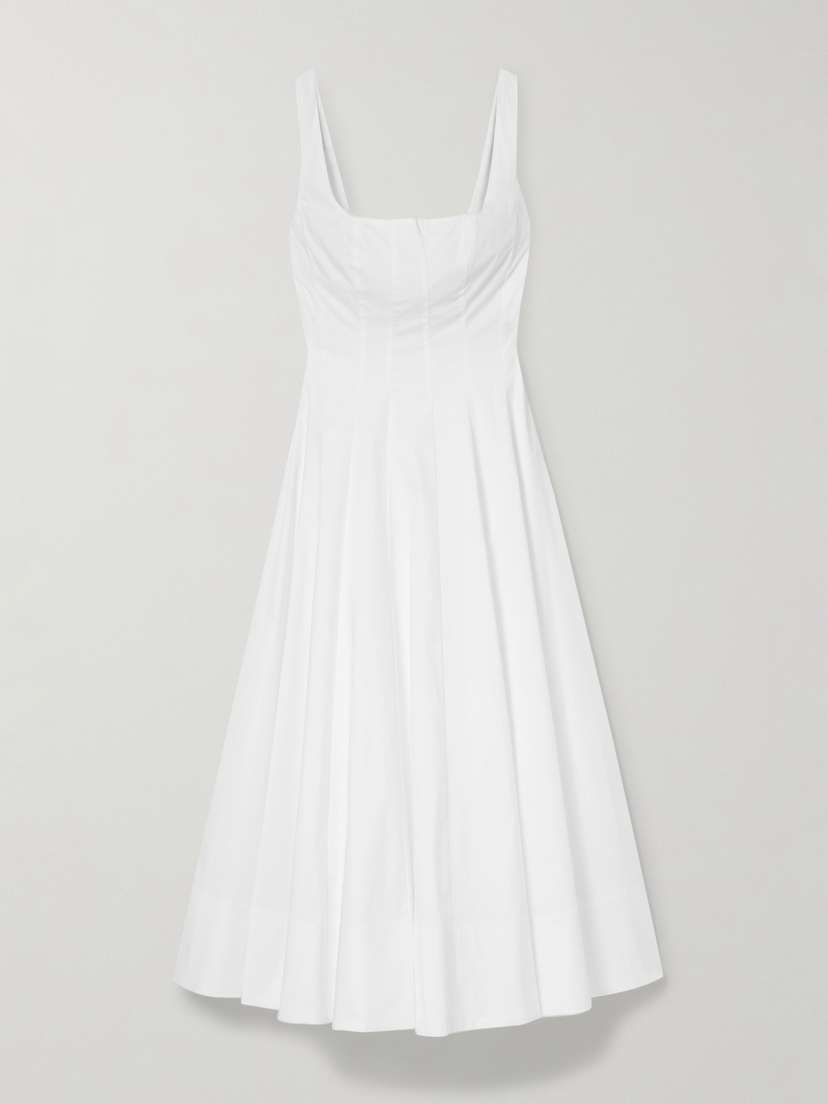 Staud Wells Pleated Cotton-blend Poplin Midi Dress