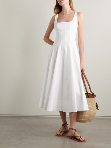 Staud Wells pleated cotton-blend poplin midi dress