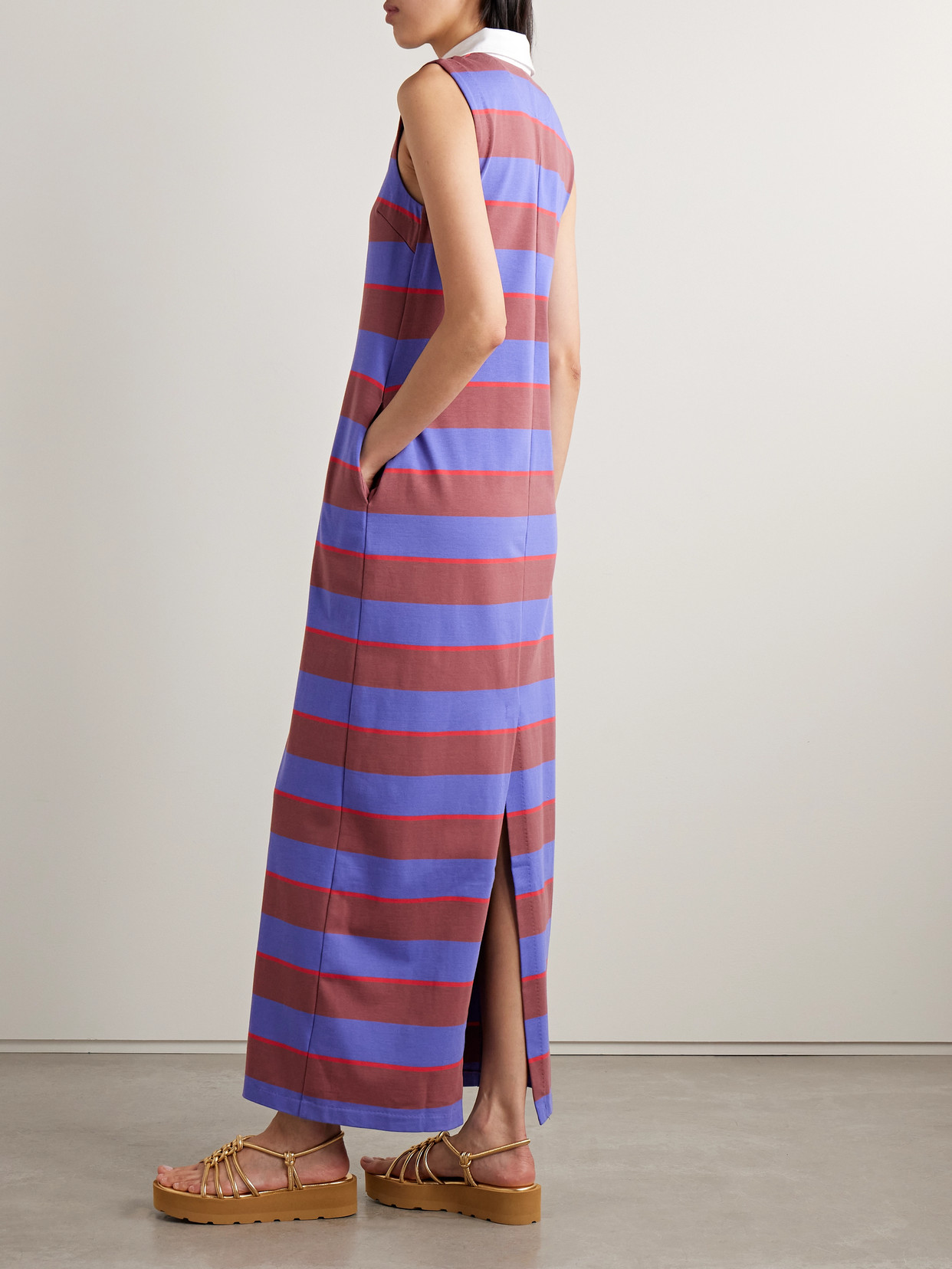 Staud Julius Poplin-trimmed Striped Cotton-blend Jersey Maxi Dress