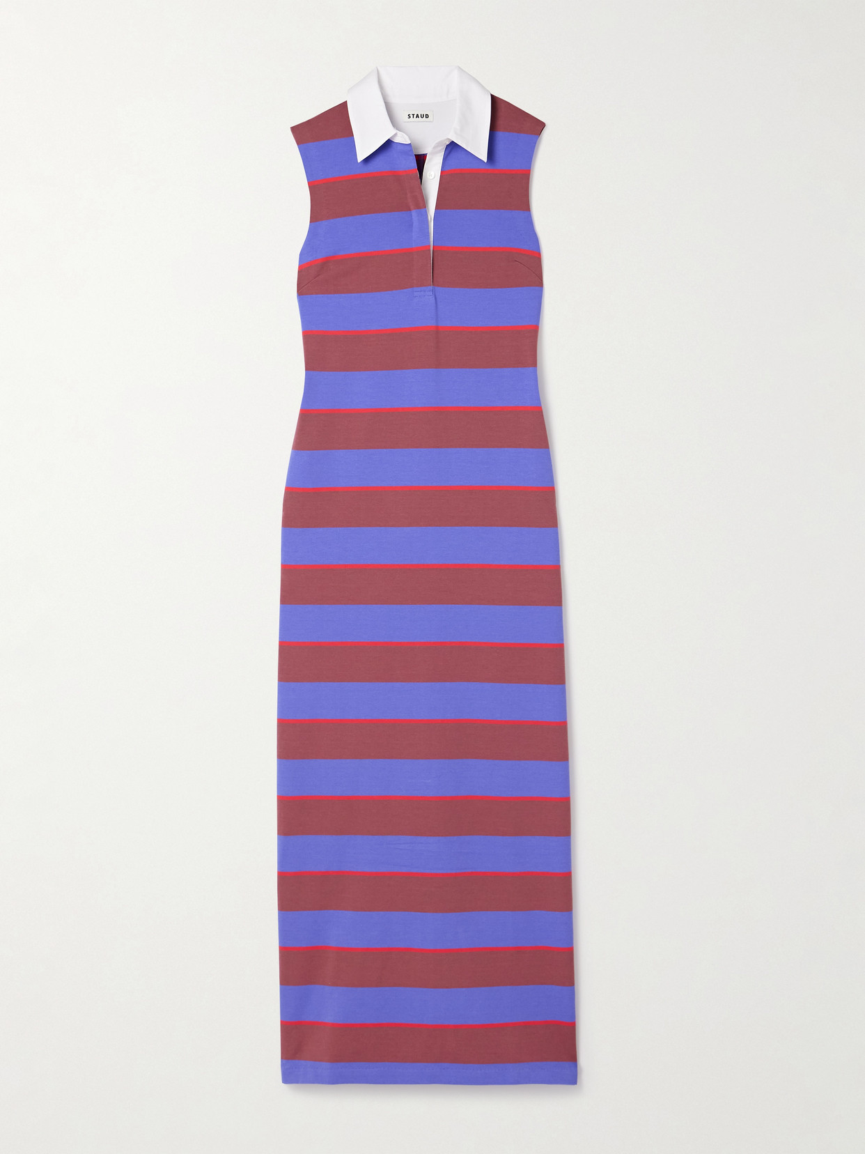 Staud Julius Poplin-trimmed Striped Cotton-blend Jersey Maxi Dress