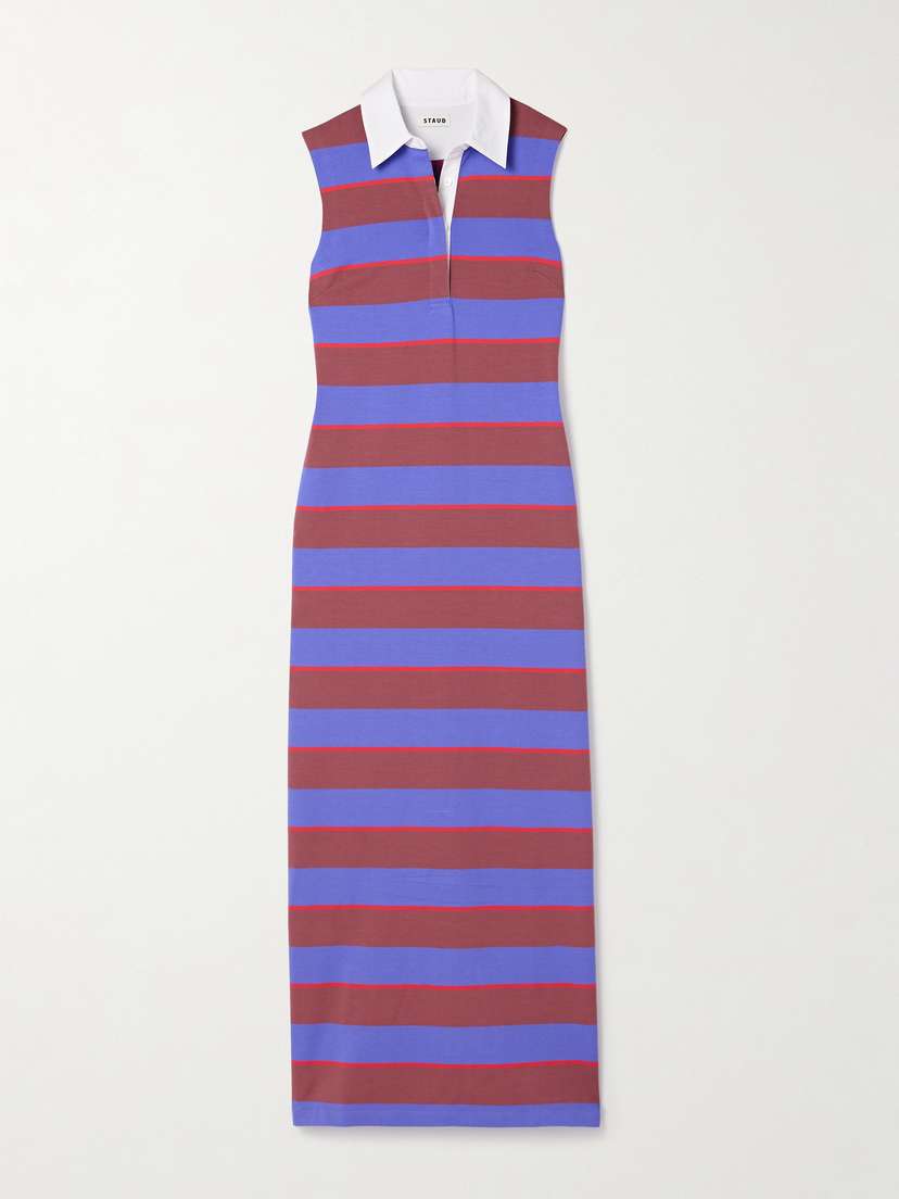 Staud Julius Poplin-trimmed Striped Cotton-blend Jersey Maxi Dress
