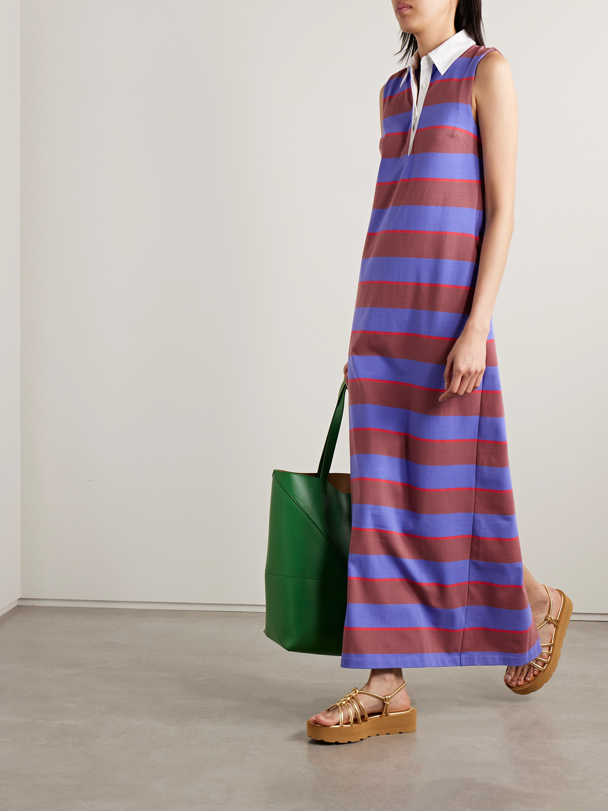 Staud Julius Poplin-trimmed Striped Cotton-blend Jersey Maxi Dress
