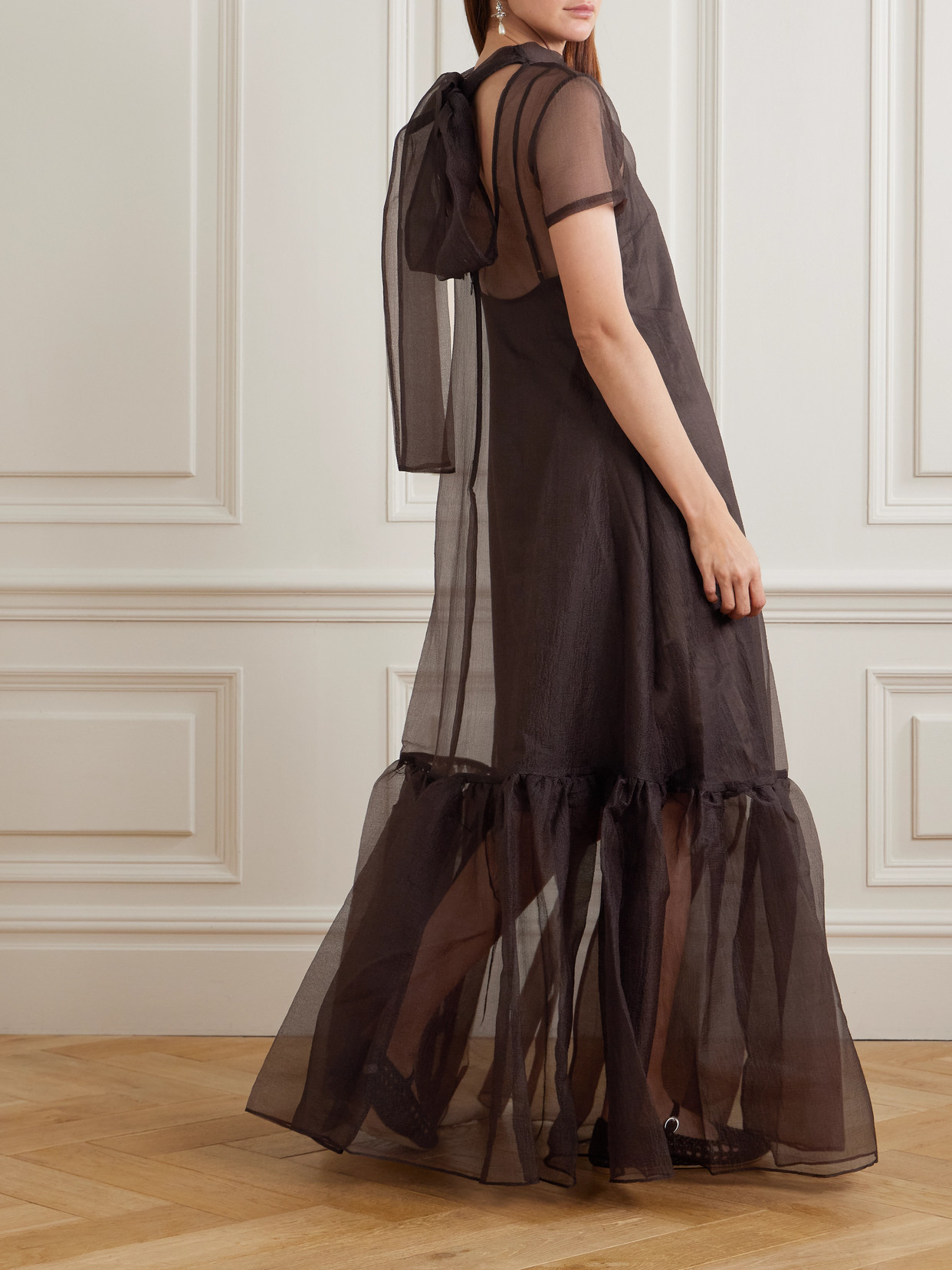 Staud Calluna Tie-neck Tiered Organza Maxi Dress