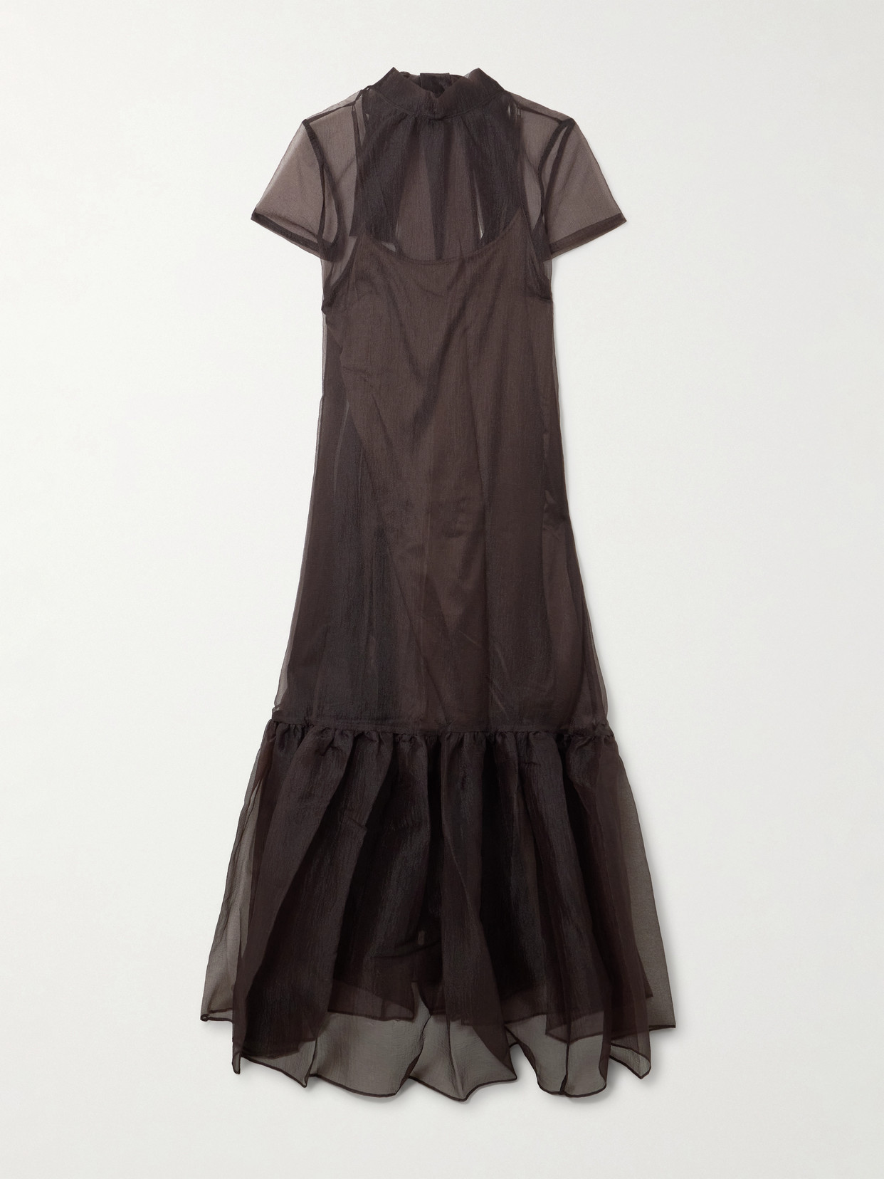 Staud Calluna Tie-neck Tiered Organza Maxi Dress In Brown