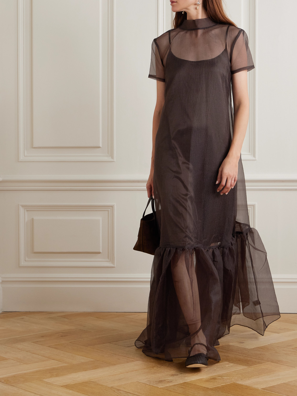 Staud Calluna Tie-neck Tiered Organza Maxi Dress